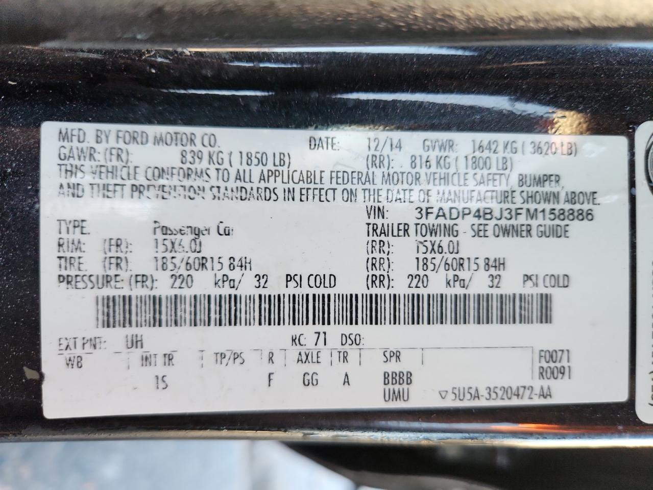 2015 Ford Fiesta Se VIN: 3FADP4BJ3FM158886 Lot: 90375345