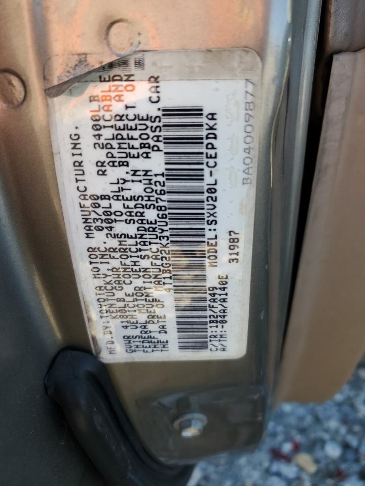 2000 Toyota Camry Ce VIN: 4T1BG22K3YU687621 Lot: 87462595