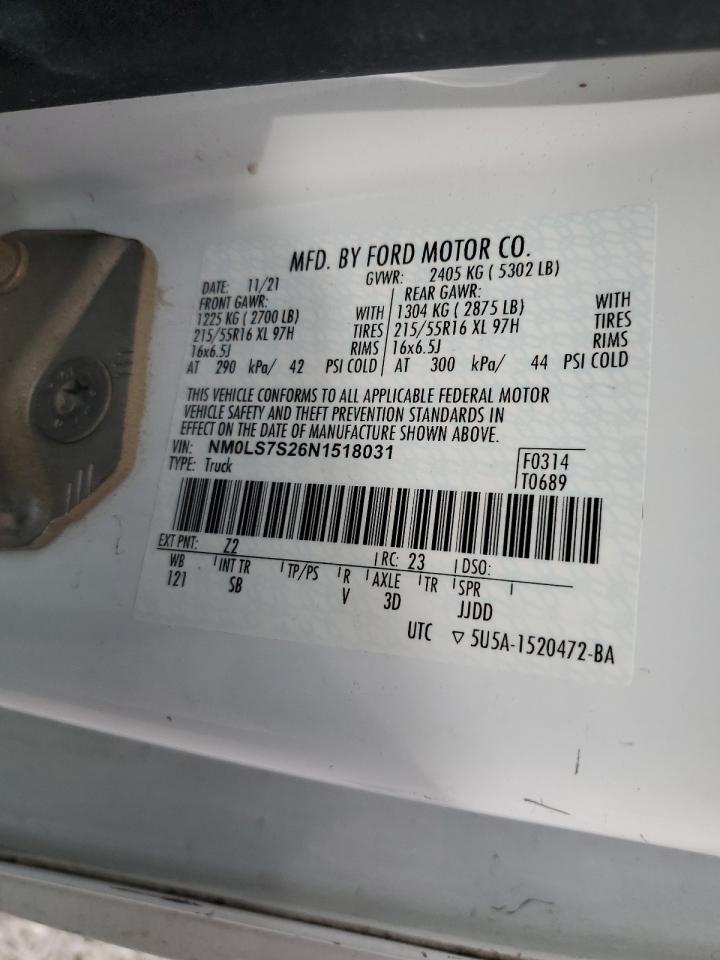 2022 Ford Transit Connect Xl VIN: NM0LS7S26N1518031 Lot: 87218295