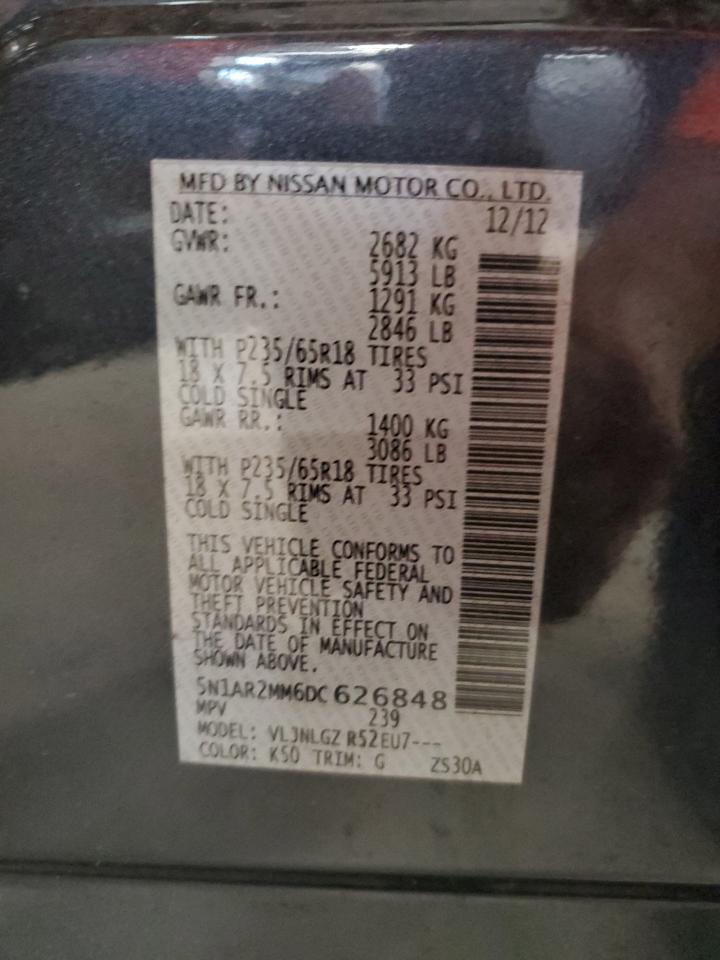 2013 Nissan Pathfinder S VIN: 5N1AR2MM6DC626848 Lot: 85561325