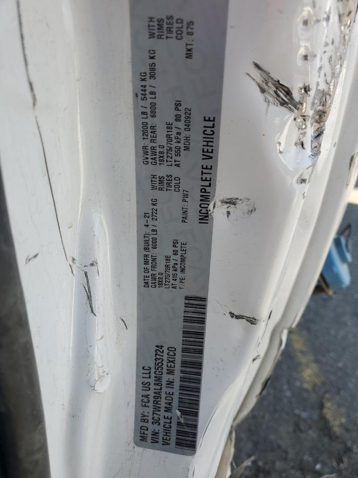 2021 Ram 35004X4 Ram 3500 Sl VIN: 3C7WR9AL8MG553724 Lot: 85188745