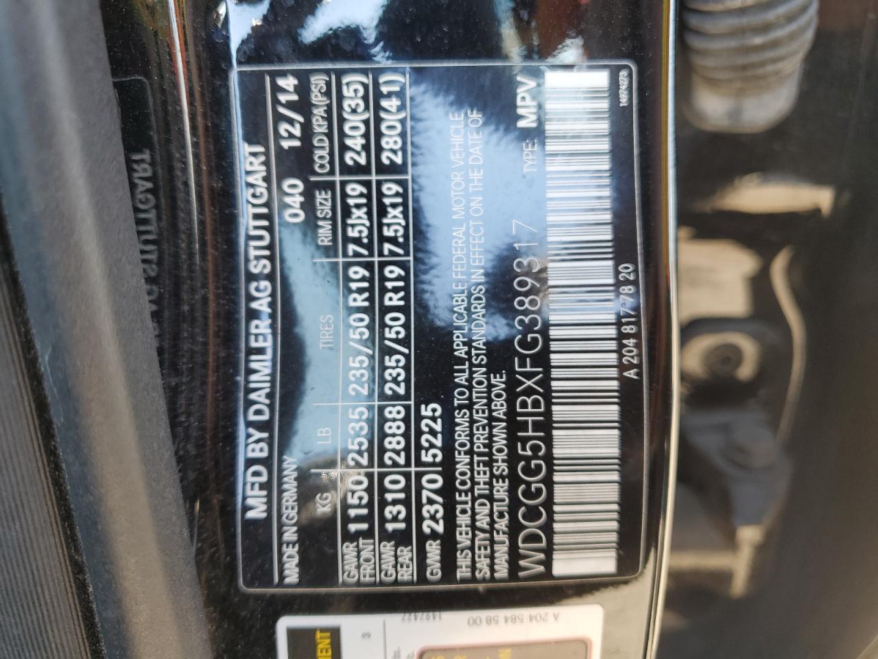 2015 Mercedes-Benz Glk 350 VIN: WDCGG5HBXFG389317 Lot: 82524395