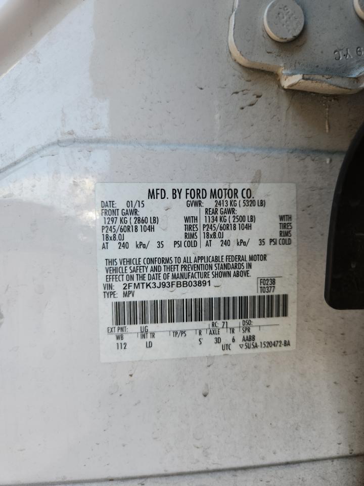 2015 Ford Edge Sel VIN: 2FMTK3J93FBB03891 Lot: 86124595