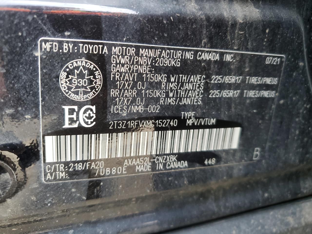 2021 Toyota Rav4 Le VIN: 2T3Z1RFVXMC152740 Lot: 85547275