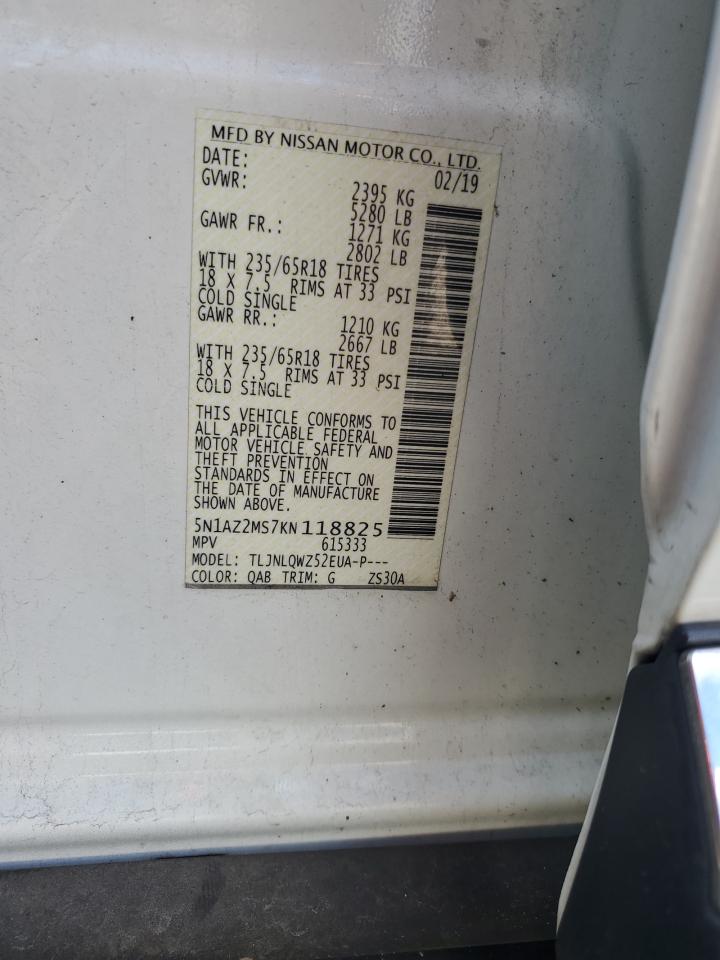 2019 Nissan Murano S VIN: 5N1AZ2MS7KN118825 Lot: 82294575