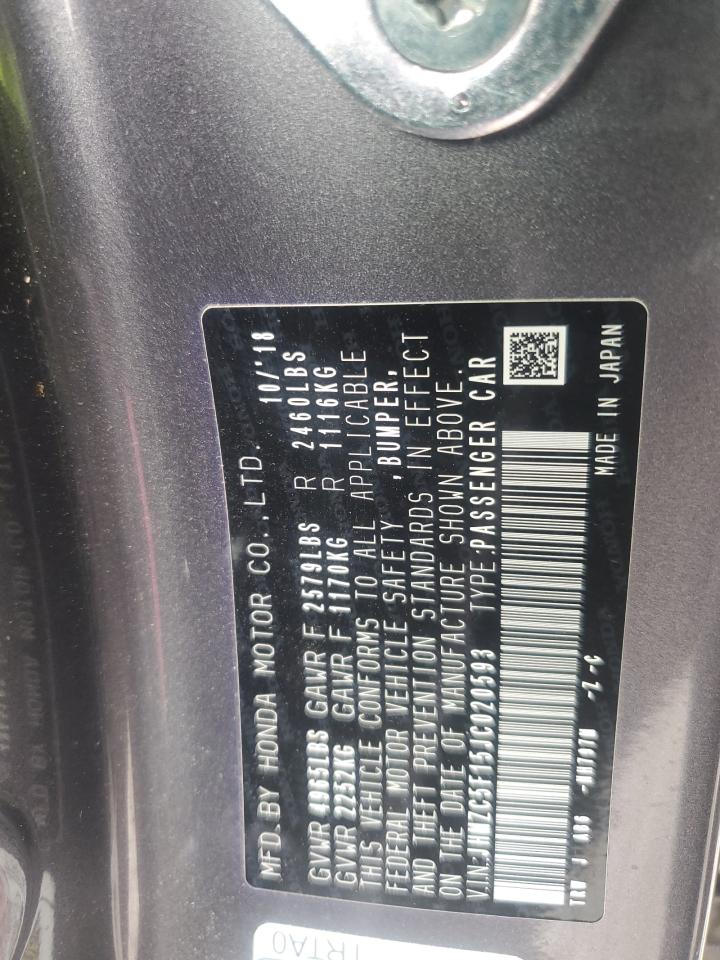 2018 Honda Clarity VIN: JHMZC5F15JC020593 Lot: 85857585