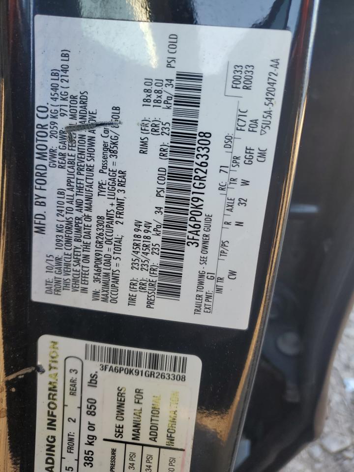 2016 Ford Fusion Titanium VIN: 3FA6P0K91GR263308 Lot: 89810005