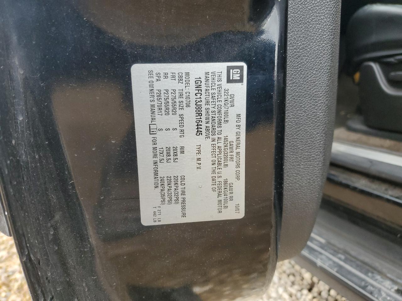 2008 Chevrolet Tahoe C1500 VIN: 1GNFC13J88R164445 Lot: 89740855