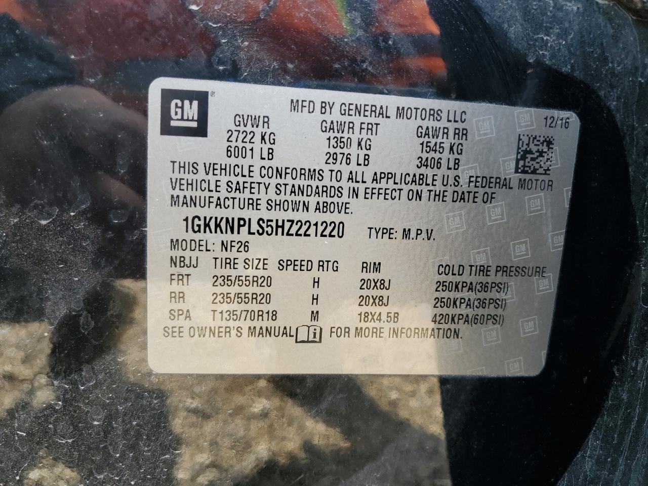 2017 GMC Acadia Denali VIN: 1GKKNPLS5HZ221220 Lot: 90381525