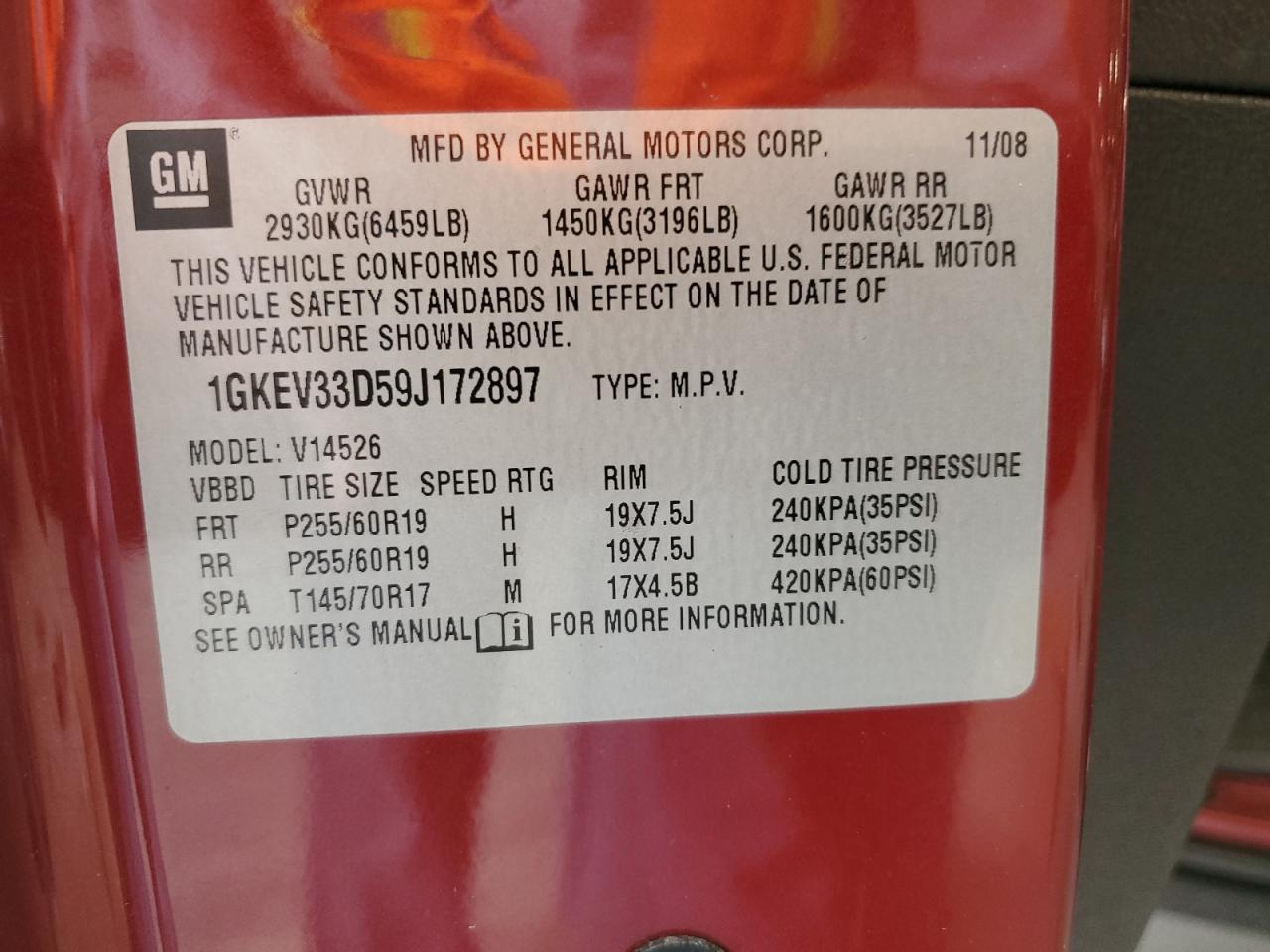 2009 GMC Acadia Slt-2 VIN: 1GKEV33D59J172897 Lot: 81957015