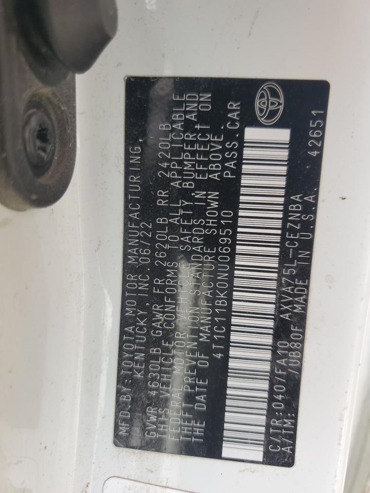 2022 Toyota Camry Le VIN: 4T1C11BK0NU069510 Lot: 82323475