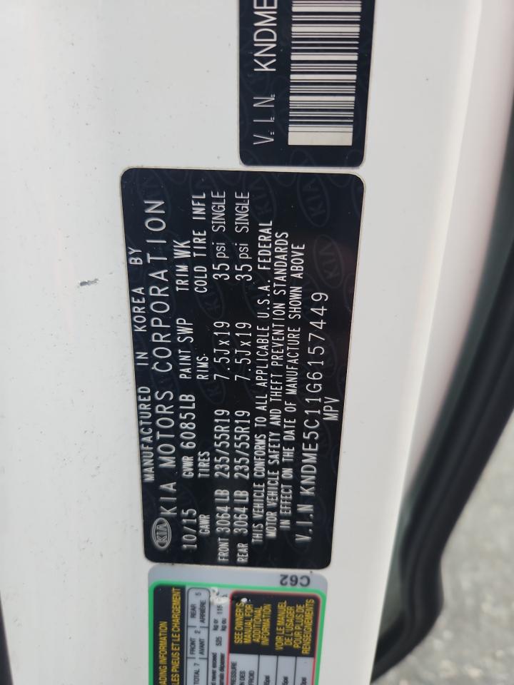 2016 Kia Sedona Sxl VIN: KNDME5C11G6157449 Lot: 89486095