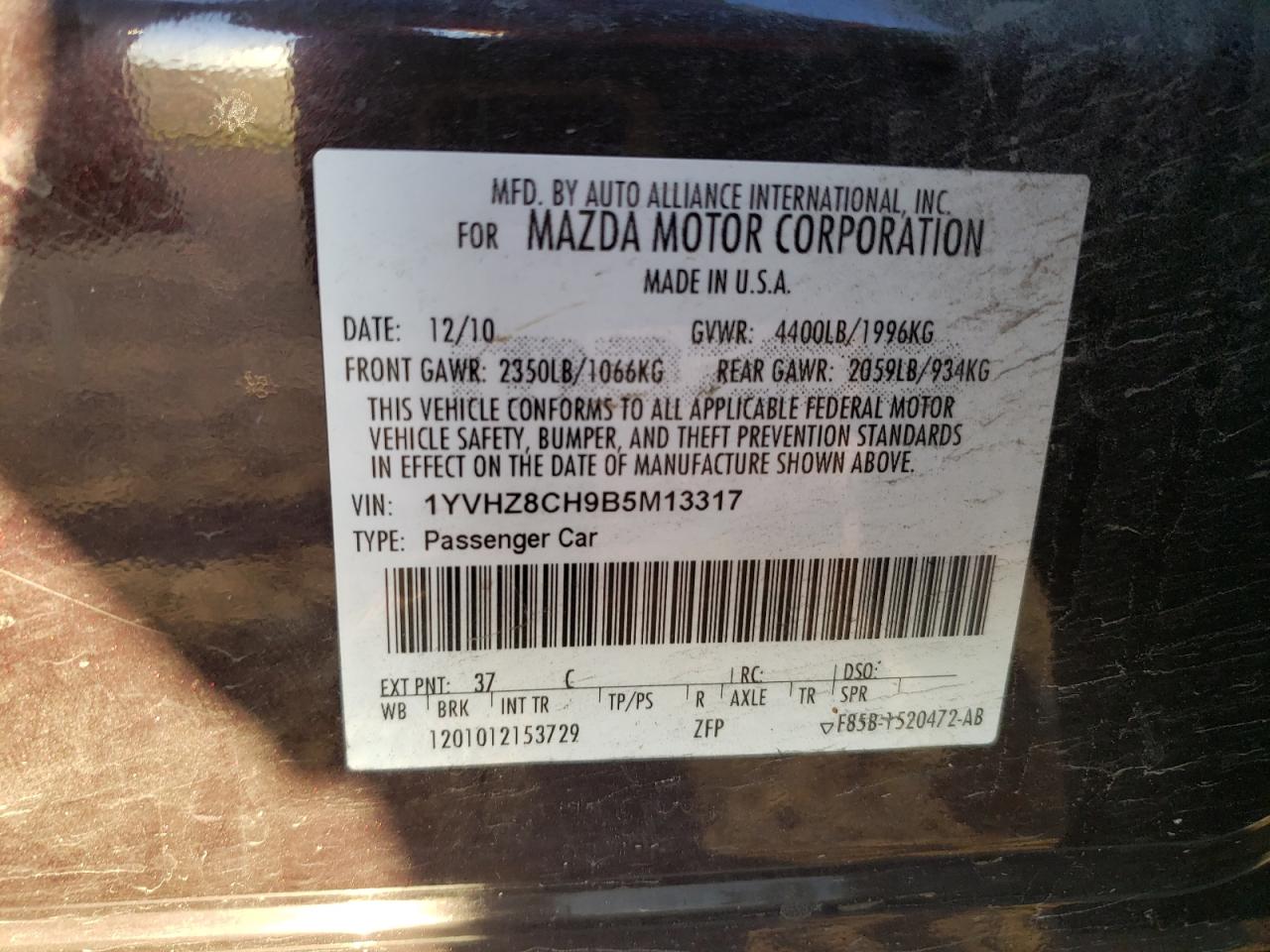 2011 Mazda 6 I Sport VIN: 1YVHZ8CH9B5M13317 Lot: 84732435