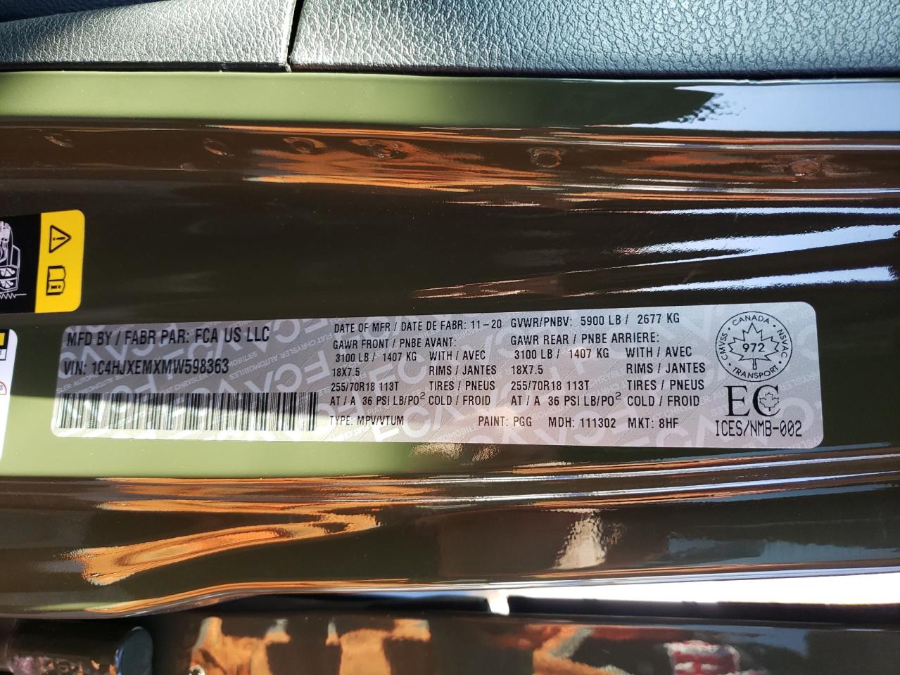 2021 Jeep Wrangler Unlimited Sahara VIN: 1C4HJXEMXMW598363 Lot: 90282415