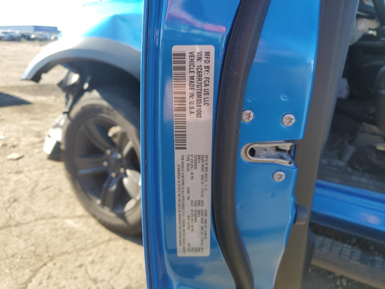 2021 Ram 1500 Classic Slt VIN: 1C6RR7GT8MS581092 Lot: 82374425