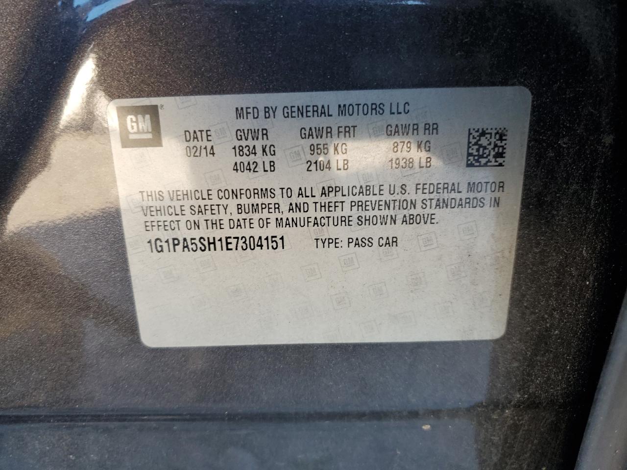2014 Chevrolet Cruze Ls VIN: 1G1PA5SH1E7304151 Lot: 86596595
