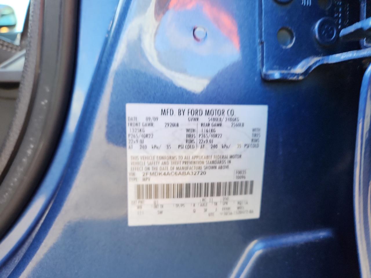 2010 Ford Edge Sport VIN: 2FMDK4AC6ABA32720 Lot: 86134075