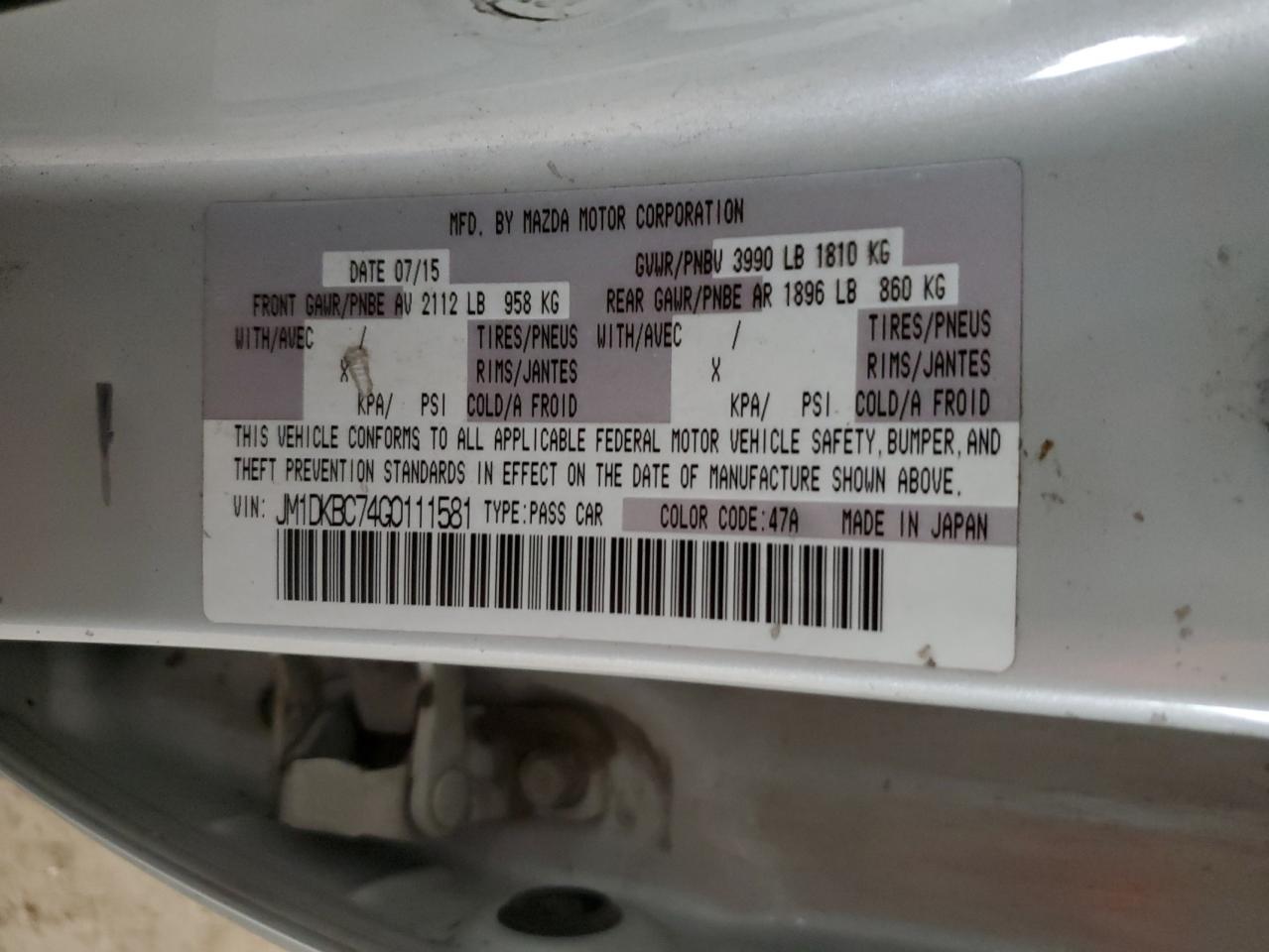 2016 Mazda Cx-3 Touring VIN: JM1DKBC74G0111581 Lot: 86165335
