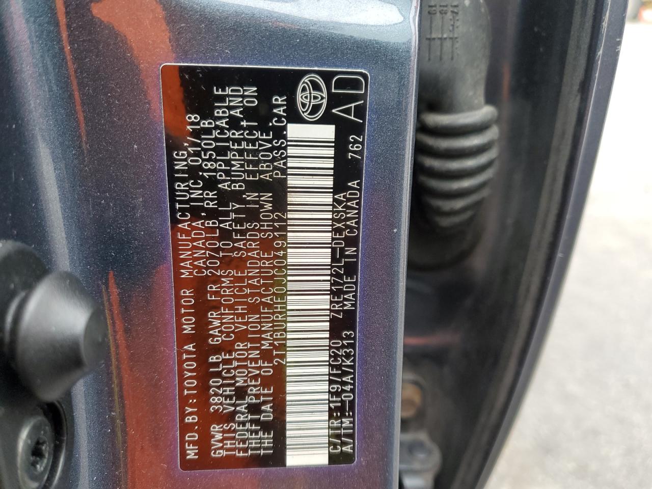 2018 Toyota Corolla L VIN: 2T1BURHE0JC049112 Lot: 90670295