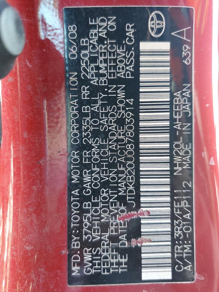 2008 Toyota Prius VIN: JTDKB20U087803914 Lot: 83953645