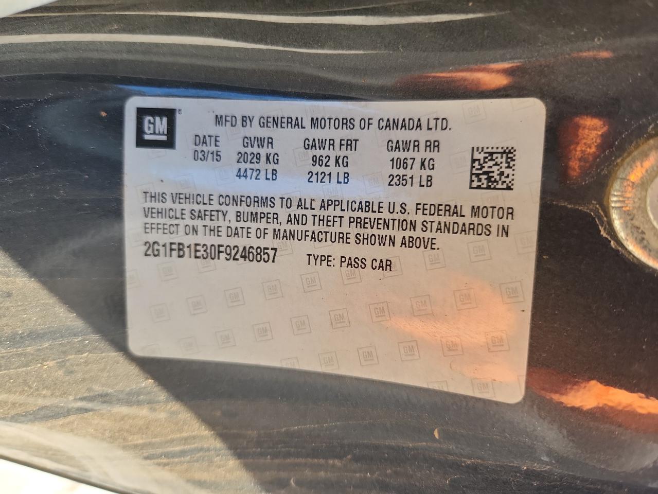 2015 Chevrolet Camaro Ls VIN: 2G1FB1E30F926857 Lot: 82324545