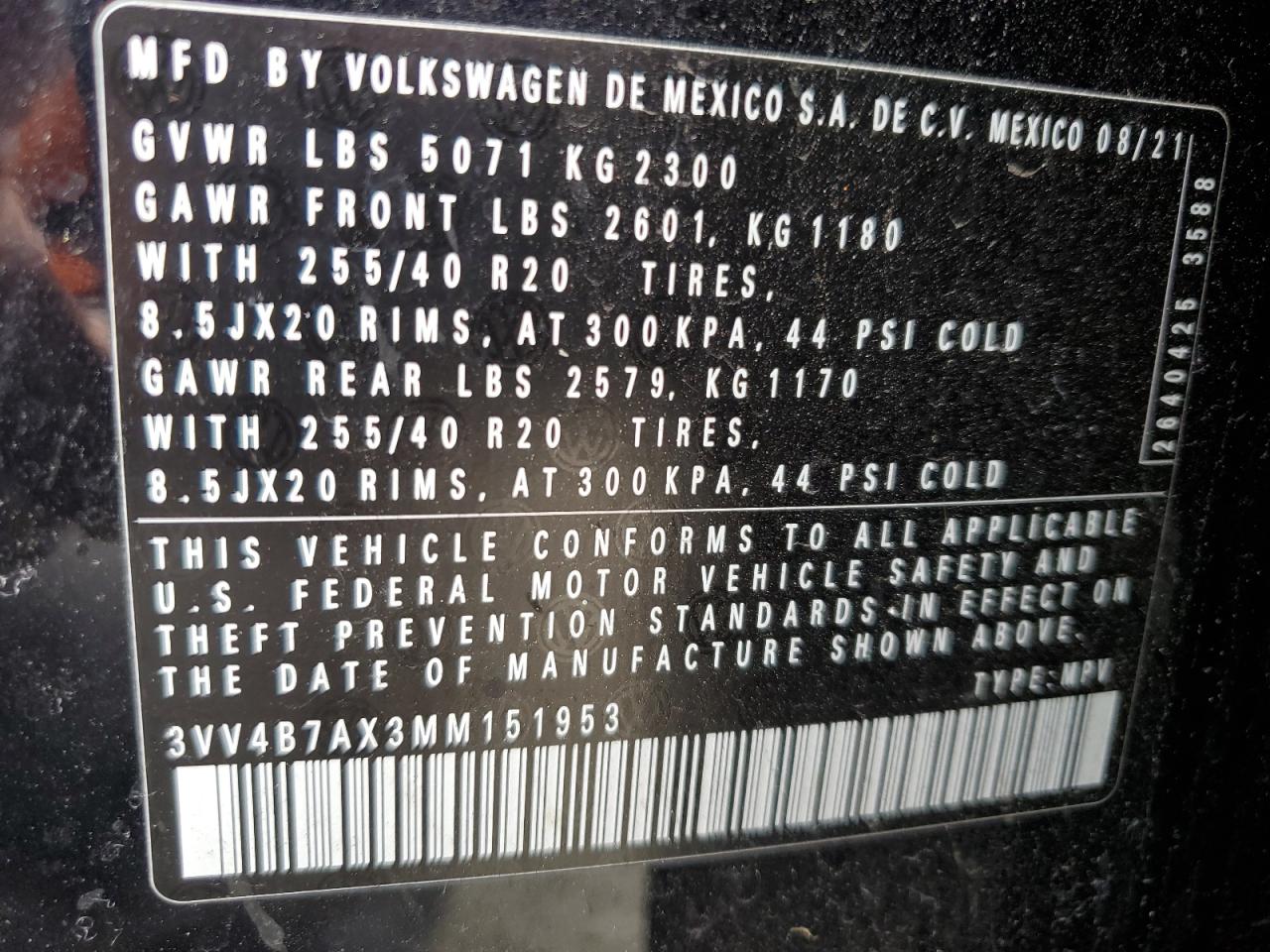 2021 Volkswagen Tiguan Sel Premium R-Line VIN: 3VV4B7AX3MM151953 Lot: 84475365