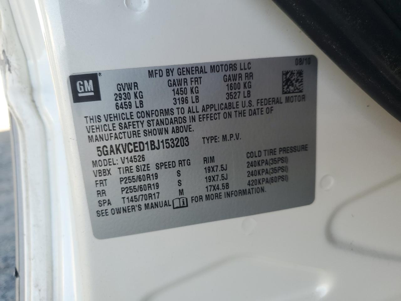 2011 Buick Enclave Cxl VIN: 5GAKVCED1BJ153203 Lot: 85704295