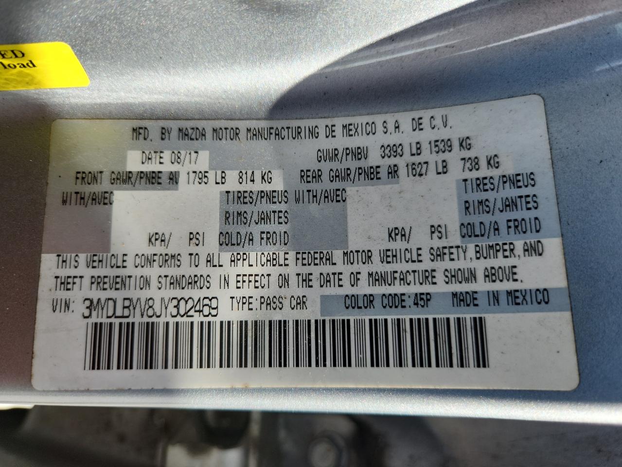 2018 Toyota Yaris Ia VIN: 3MYDLBYV8JY302469 Lot: 85351295