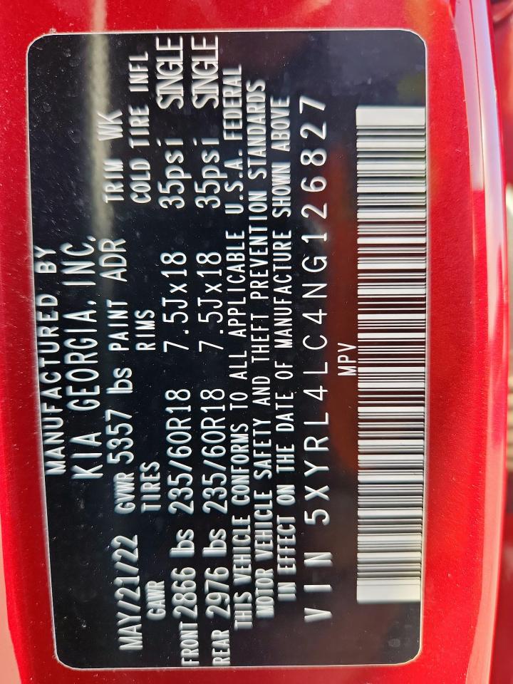 2022 Kia Sorento S VIN: 5XYRL4LC4NG126827 Lot: 85668385