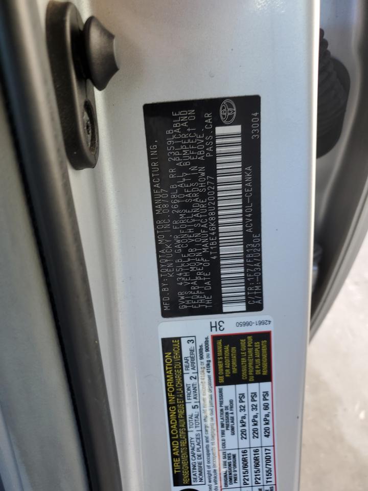 2008 Toyota Camry Ce VIN: 4T1BE46K88U200277 Lot: 85156005