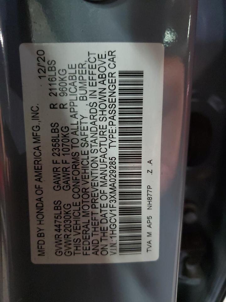 2021 Honda Accord Sport VIN: 1HGCV1F3XMA029285 Lot: 84737925