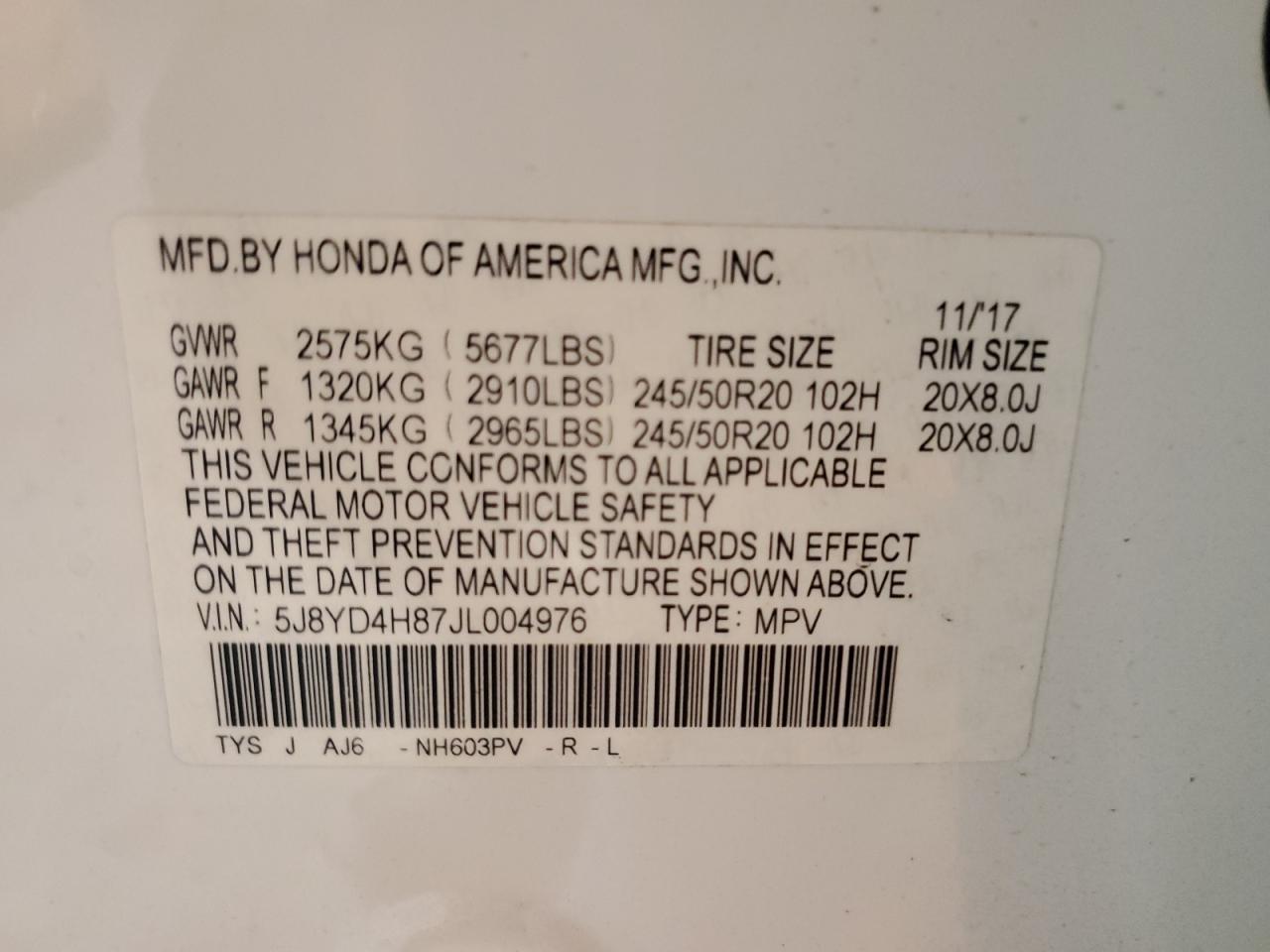 2018 Acura Mdx Advance VIN: 5J8YD4H87JL004976 Lot: 82272055