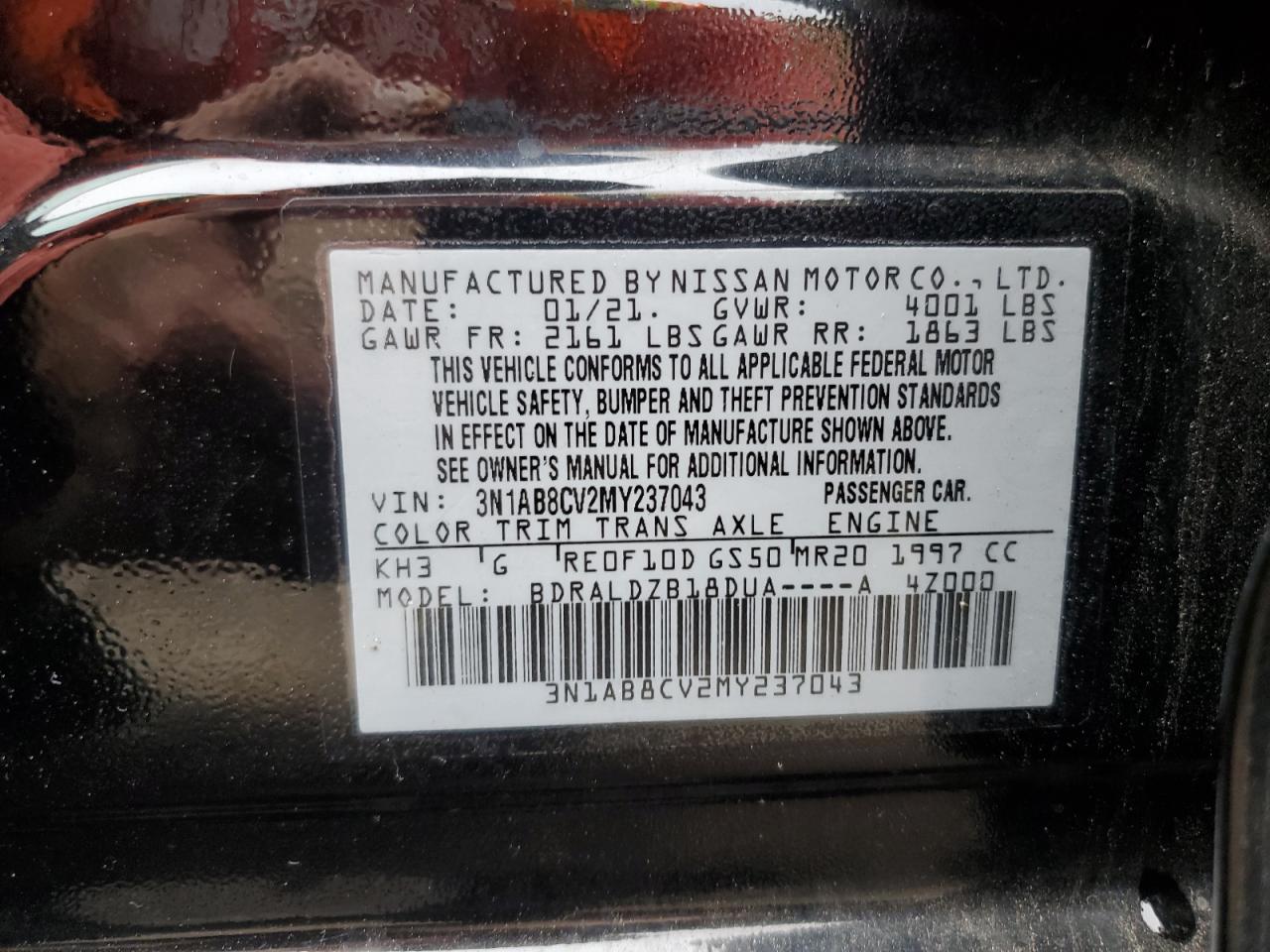 2021 Nissan Sentra Sv VIN: 3N1AB8CV2MY237043 Lot: 86589435