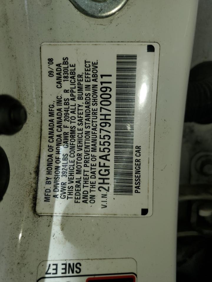 2009 Honda Civic Si VIN: 2HGFA55579H700911 Lot: 85138135