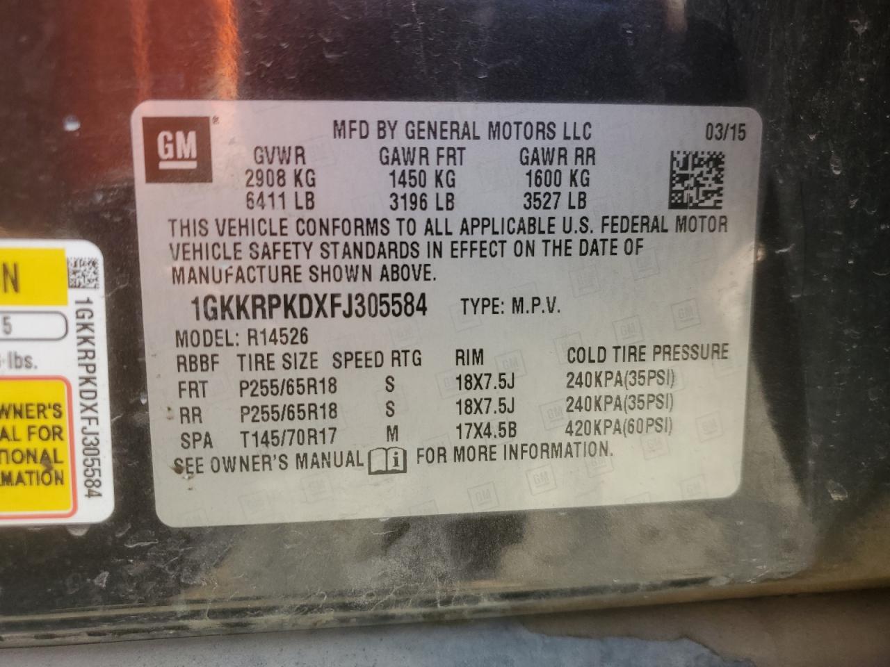 2015 GMC Acadia Sle VIN: 1GKKRPKDXFJ305584 Lot: 86888245