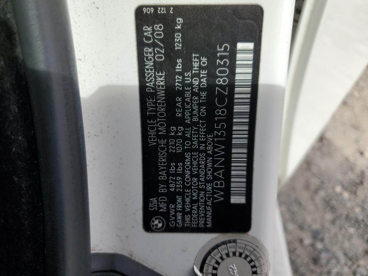 2008 BMW 535 I VIN: WBANW13518CZ80315 Lot: 86341385