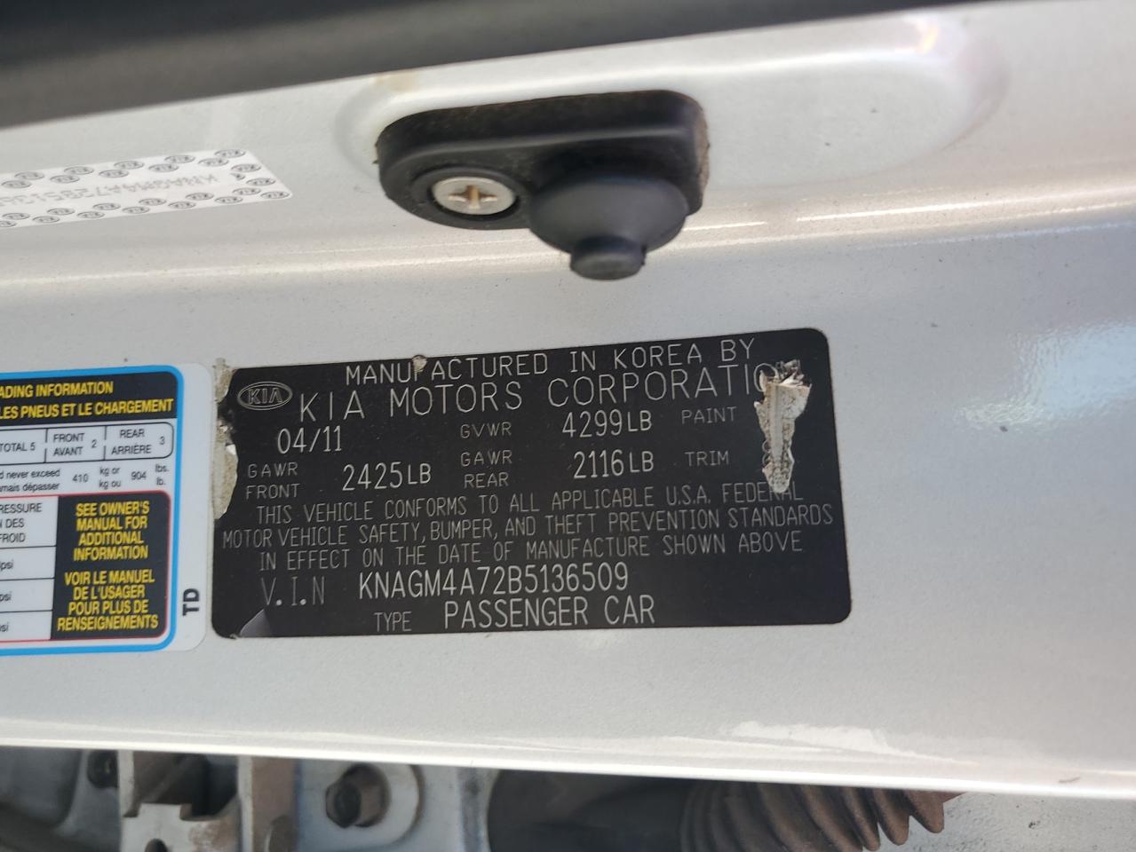 2011 Kia Optima Lx VIN: KNAGM4A72B5136509 Lot: 85346635