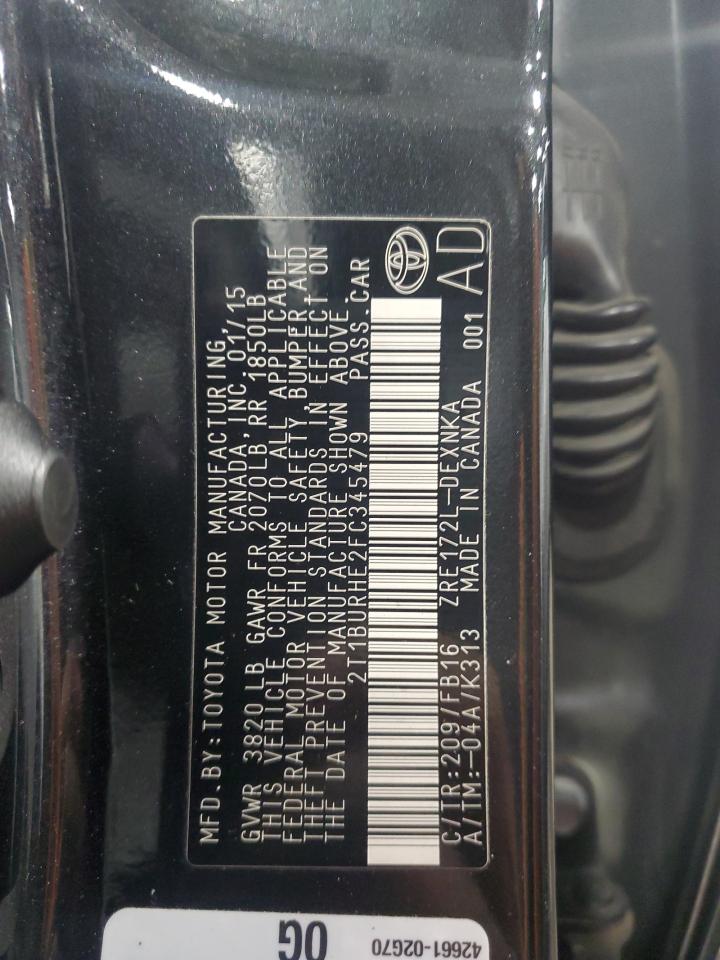 2015 Toyota Corolla L VIN: 2T1BURHE2FC345479 Lot: 85377885