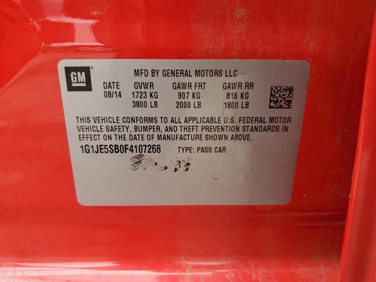 2015 Chevrolet Sonic Ltz VIN: 1G1JE5SB0F4107268 Lot: 85374755