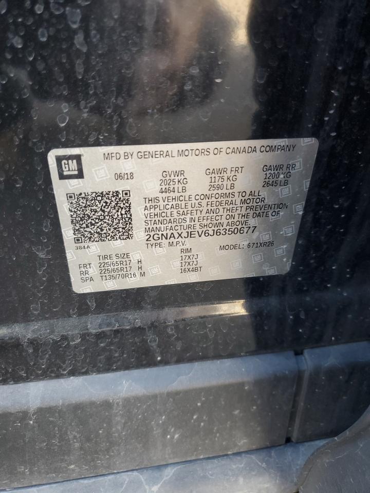 2018 Chevrolet Equinox Lt VIN: 2GNAXJEV6J6350677 Lot: 82306565