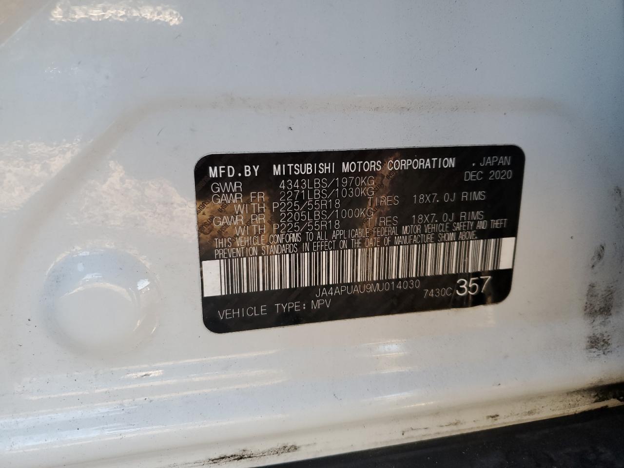 2021 Mitsubishi Outlander Sport Es VIN: JA4APUAU9MU014030 Lot: 90503405