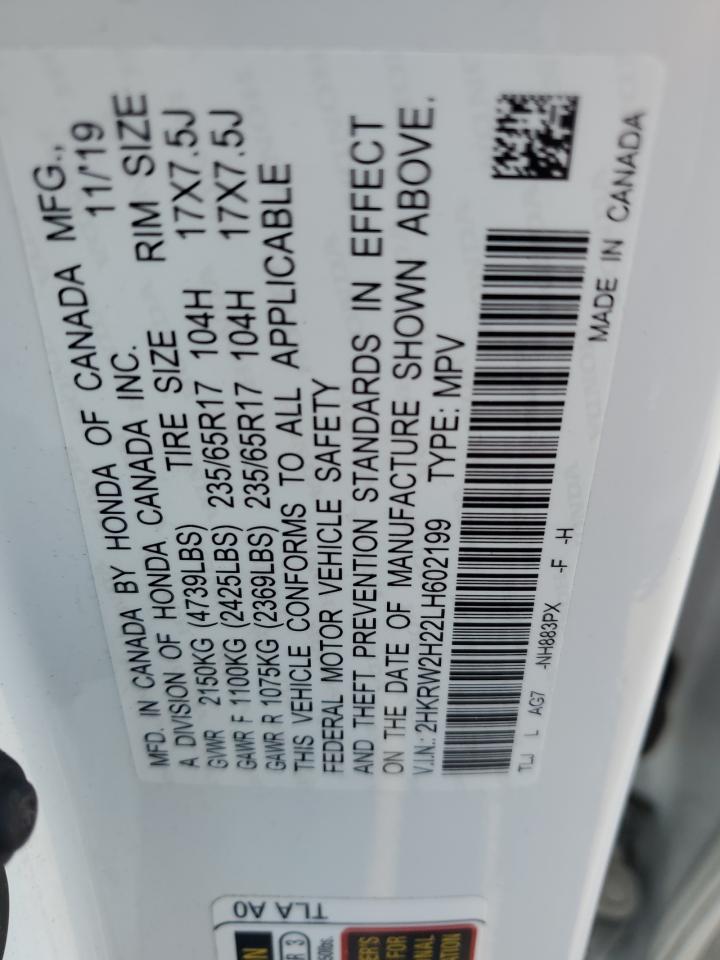 2020 Honda Cr-V Lx VIN: 2HKRW2H22LH602199 Lot: 85922625