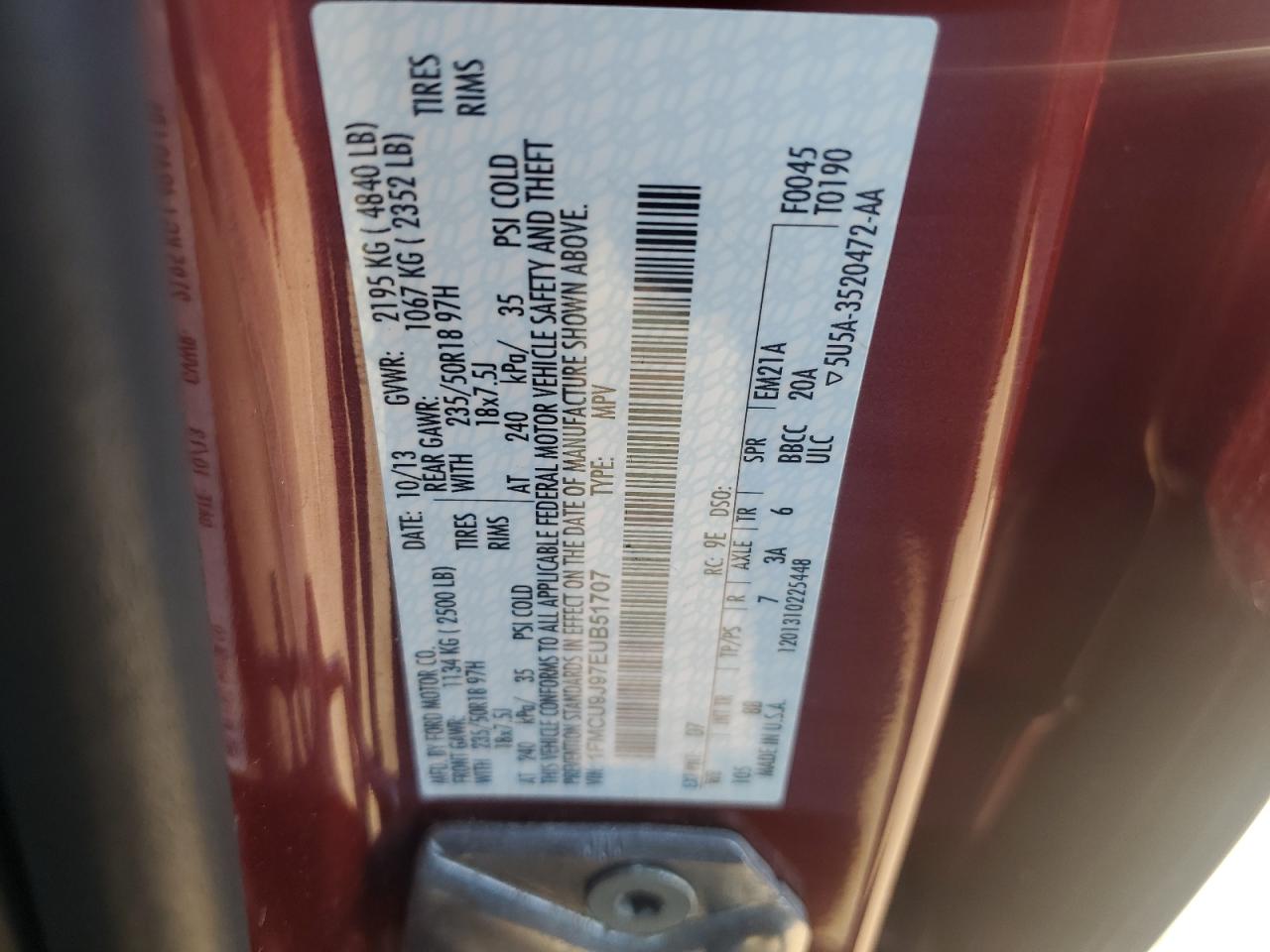 2014 Ford Escape Titanium VIN: 1FMCU9J97EUB51707 Lot: 87447585