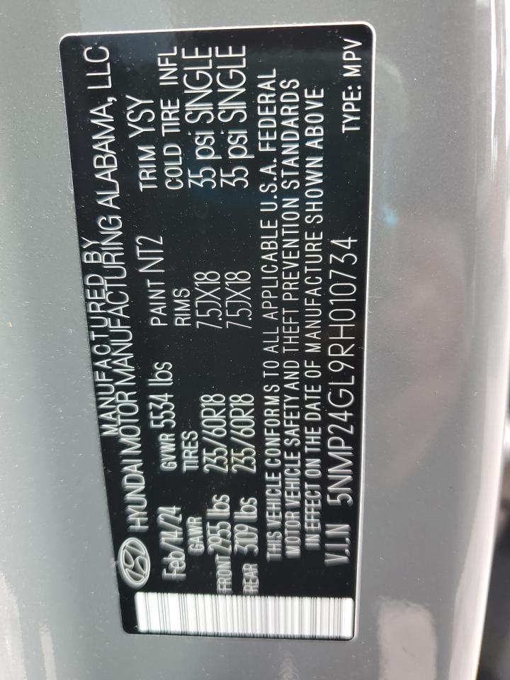 2024 Hyundai Santa Fe Sel VIN: 5NMP24GL9RH010734 Lot: 82293535
