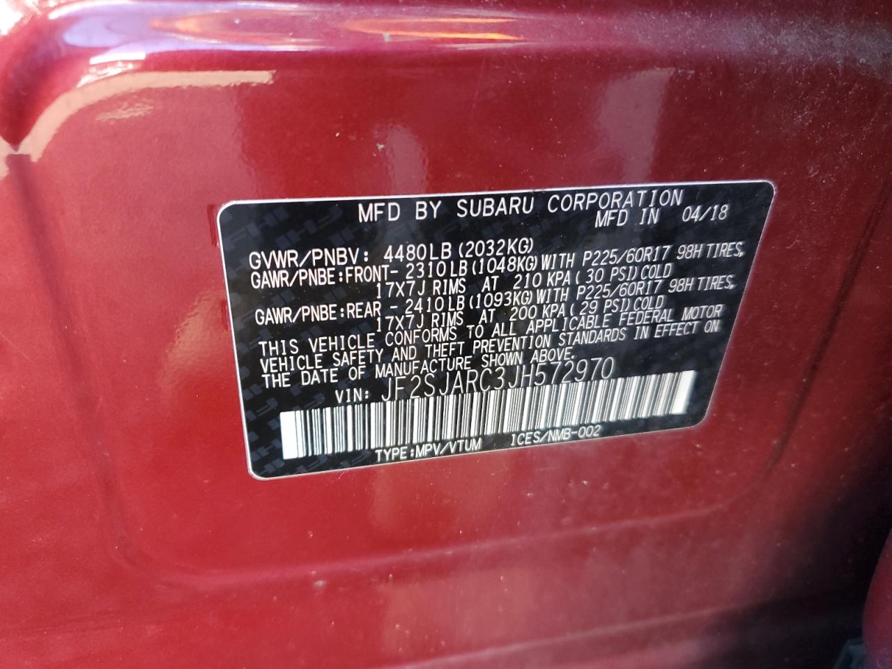 2018 Subaru Forester 2.5I Limited VIN: JF2SJARC3JH572970 Lot: 84362915