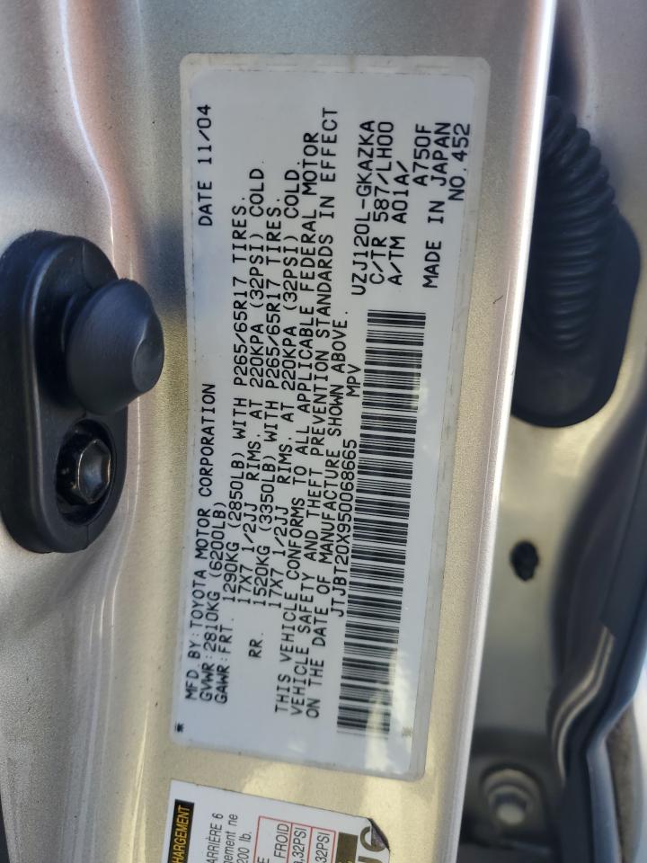 2005 Lexus Gx 470 VIN: JTJBT20X950068665 Lot: 82443555