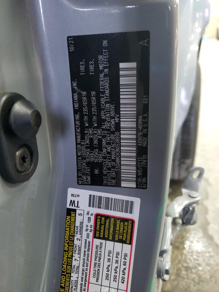 2022 Toyota Highlander Hybrid Xle VIN: 5TDABRCH3NS538930 Lot: 82588055