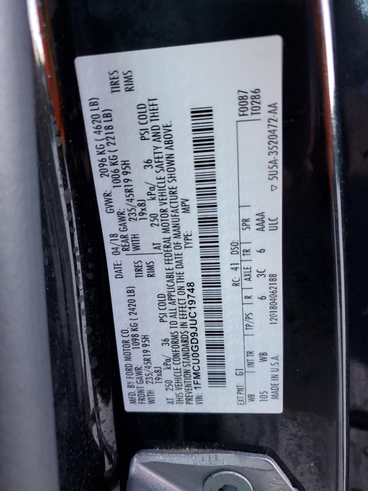 2018 Ford Escape Se VIN: 1FMCU0GD9JUC19748 Lot: 82600685