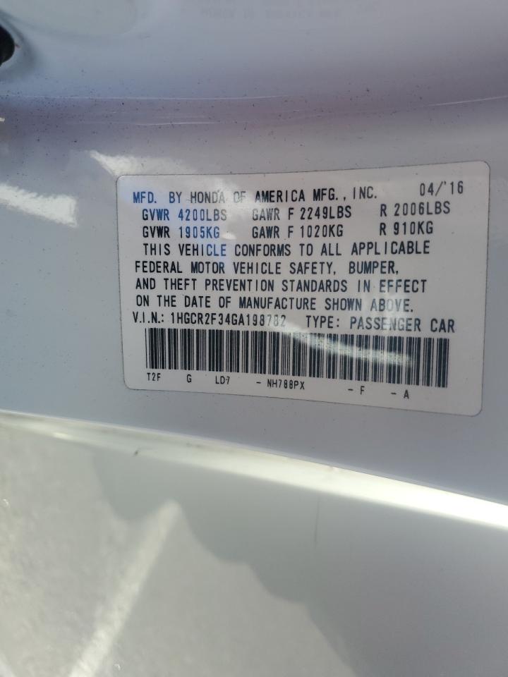 2016 Honda Accord Lx VIN: 1HGCR2F34GA198782 Lot: 81986455