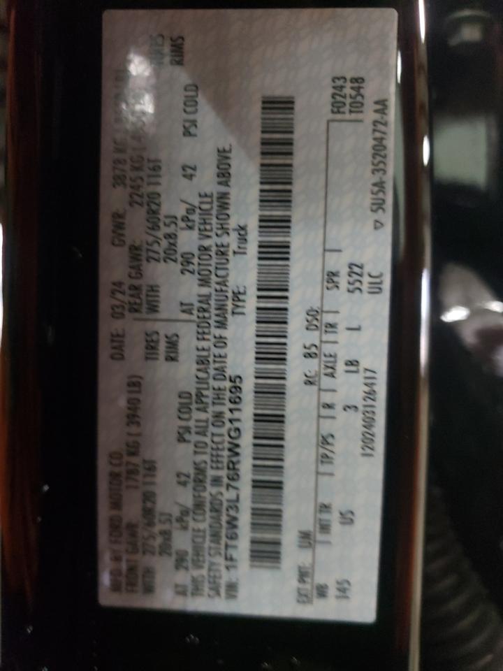 2024 Ford F150 Lightning Xlt VIN: 1FT6W3L76RWG11695 Lot: 84900525